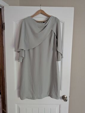 Lauren Ralph Lauren Light Gray Cascade-Sleeve Midi Dress